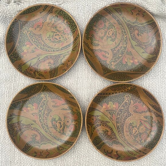 Set of 4 Oriental Accents Paisley Floral Decorative Asian Charger Plates Brown - Picture 1 of 7